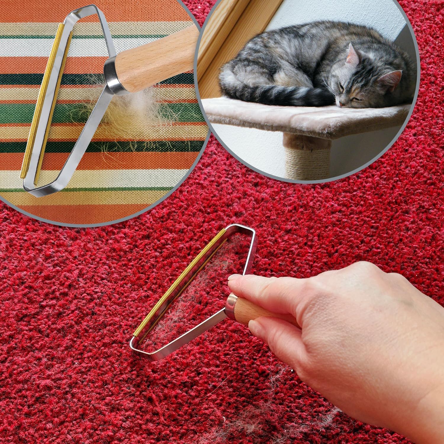 com-four Tierhaarentferner Tierhaarentferner - Reinigungsbürsten mit Holz-Griff, (2-tlg), Hunde- und Katzenhaarentferner für Teppiche, Autositze