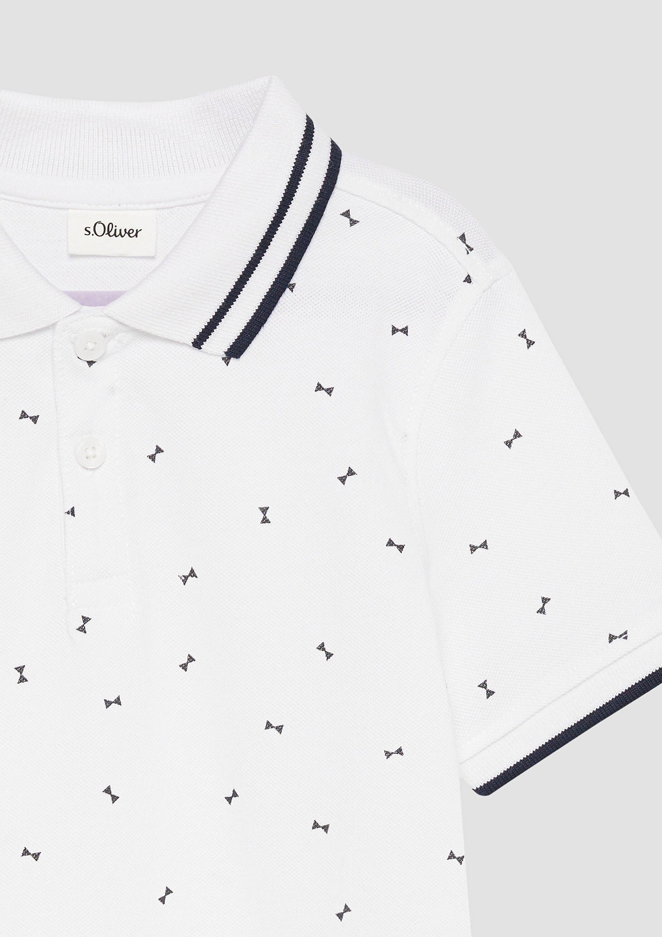 s.Oliver Kurzarmshirt Polo-Shirt Poloshirt mit Kontrast-Details und All-over-Print
