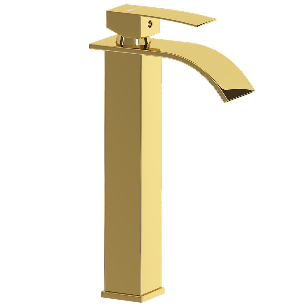 Lomadox Waschtischarmatur FAUCET-140 Edelstahl Waschbeckenarmatur 30,5 cm hoch in Goldfarben, glänzend