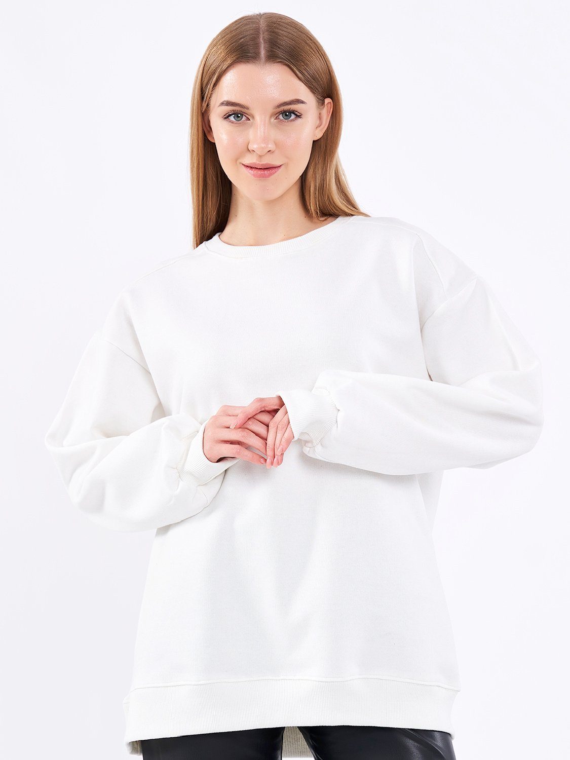 Sweatshirt Damen Oversize Pullover Langarm Baumwolle
