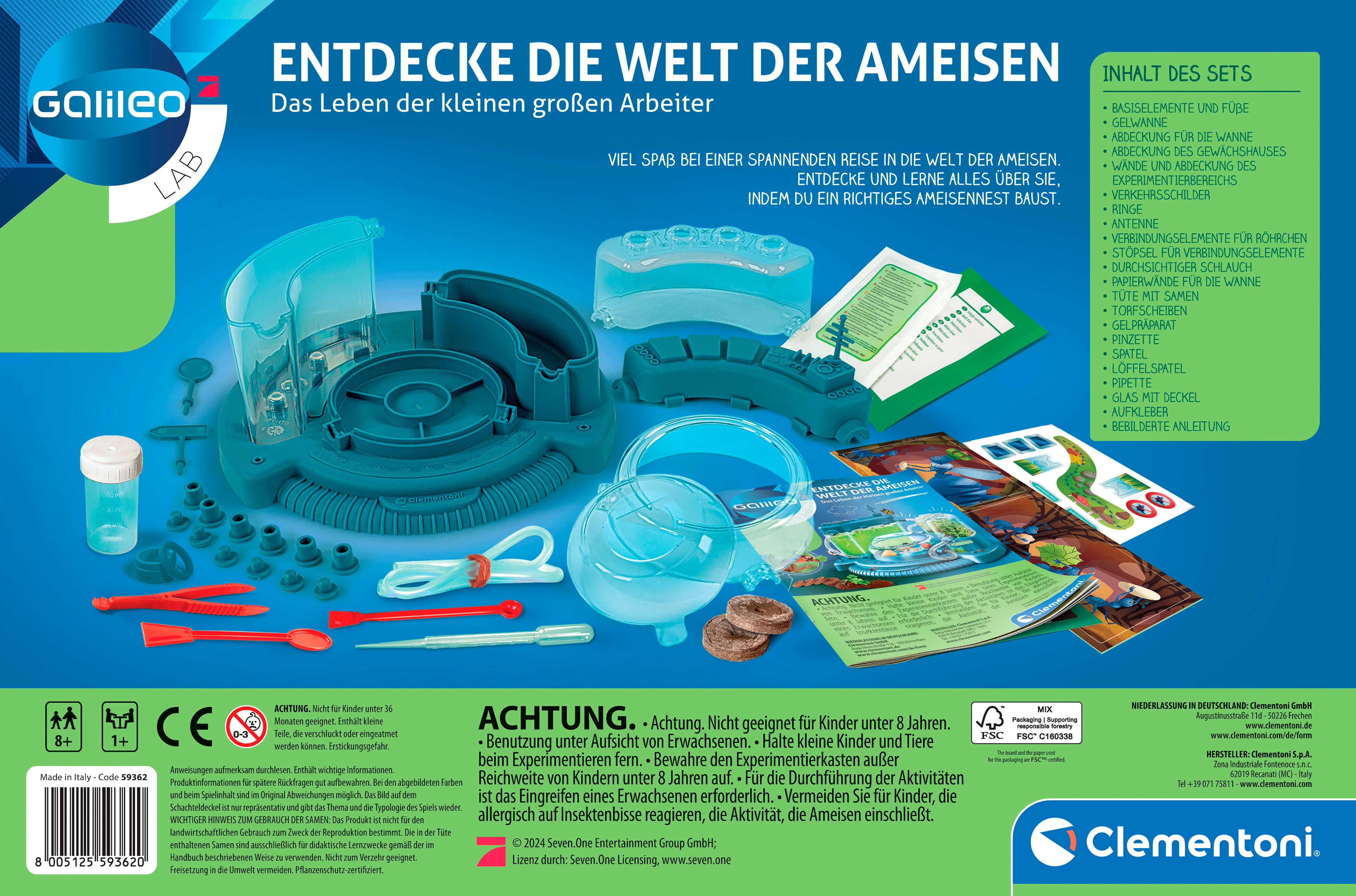 Clementoni® Experimentierkasten Galileo, Entdecke die Welt der Ameisen, Made in Europe