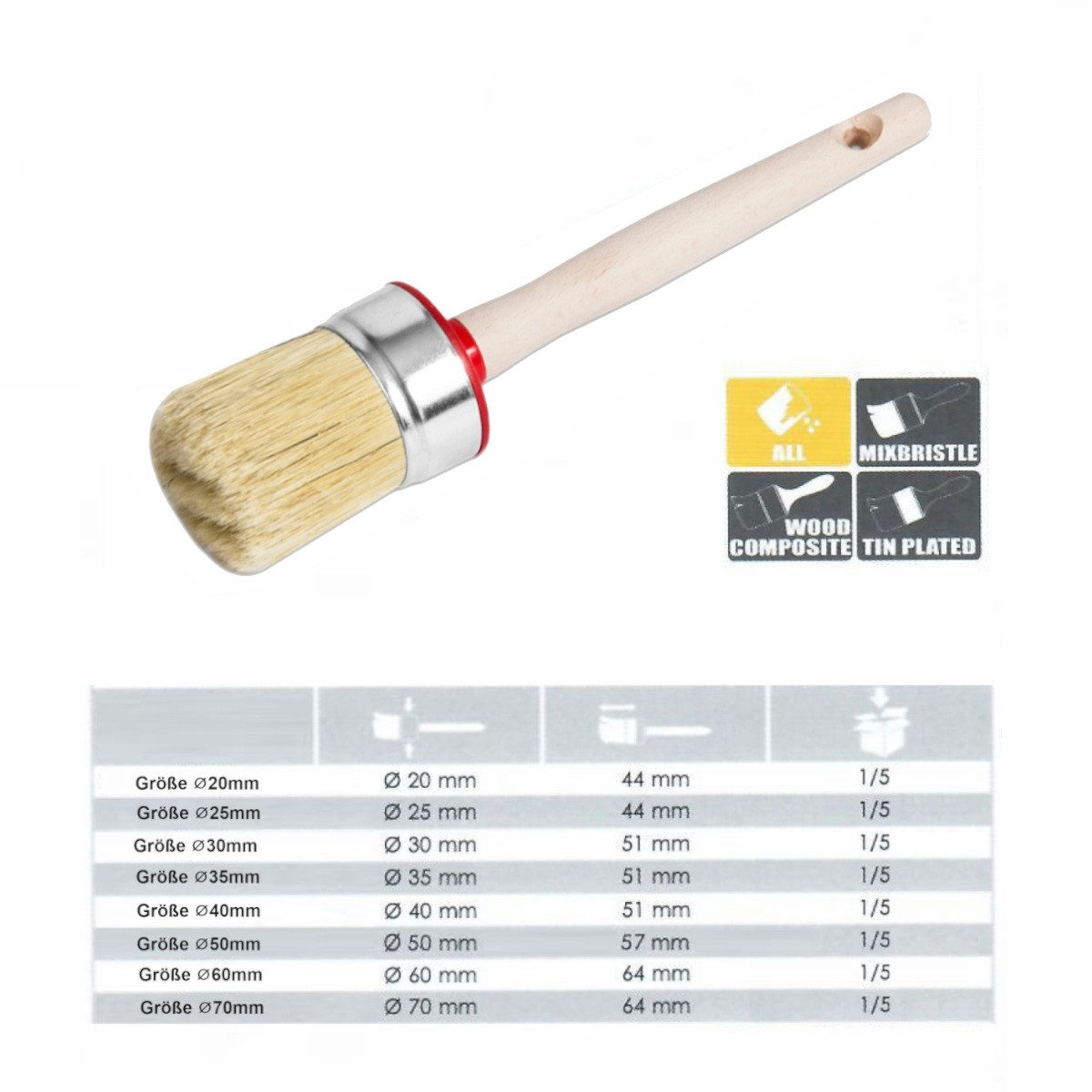 Thumbnail - Prima-Online Ringpinsel Rundpinsel, Ringpinsel, Naturborsten, Professionelle Farbpinsel, (1 St., Rundpinsel 20 mm)