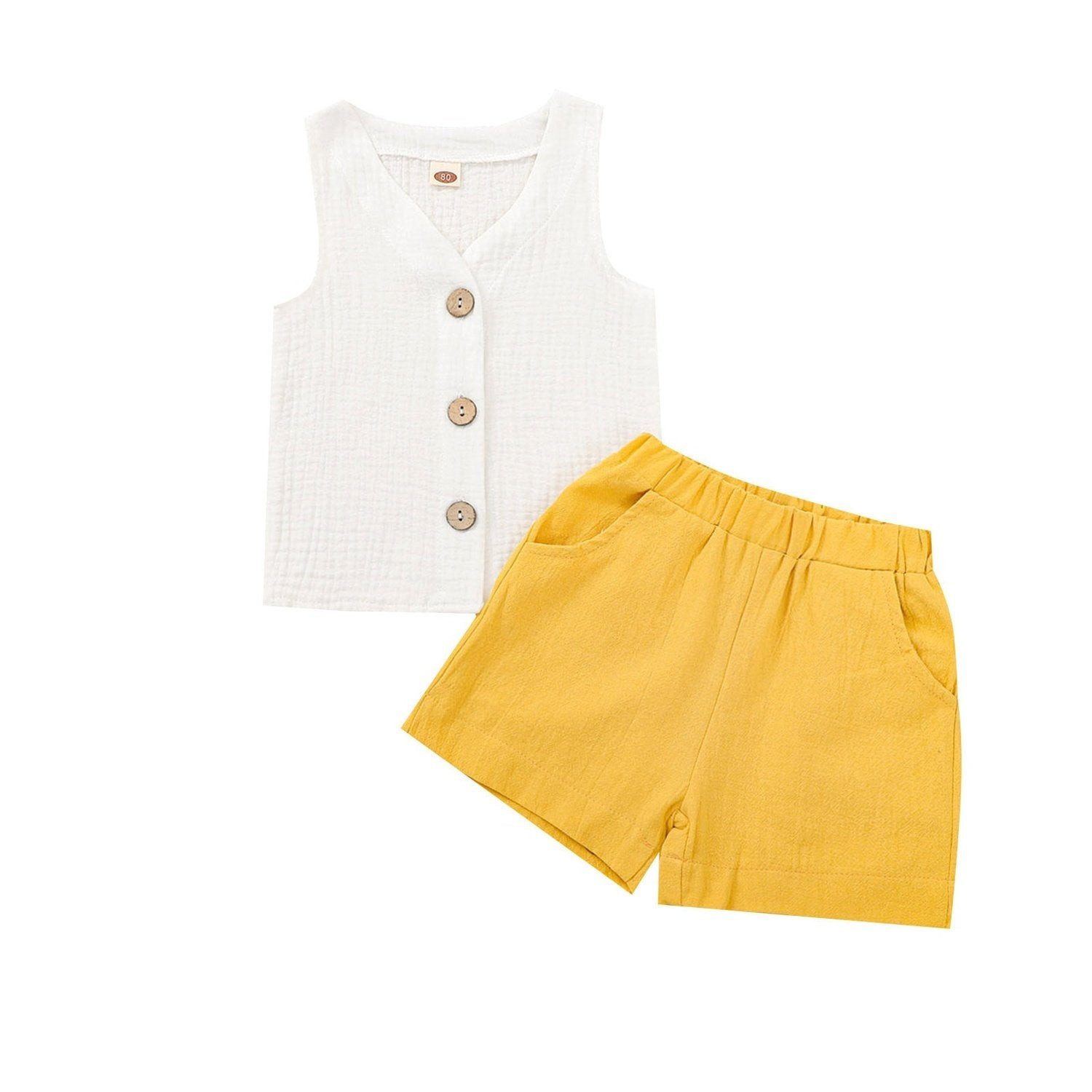 AUKUU Kinderanzug Sommermode, ärmelloses Hemd, weiße und gelbe gestreifte Hose für kleine Jungen und Mädchen