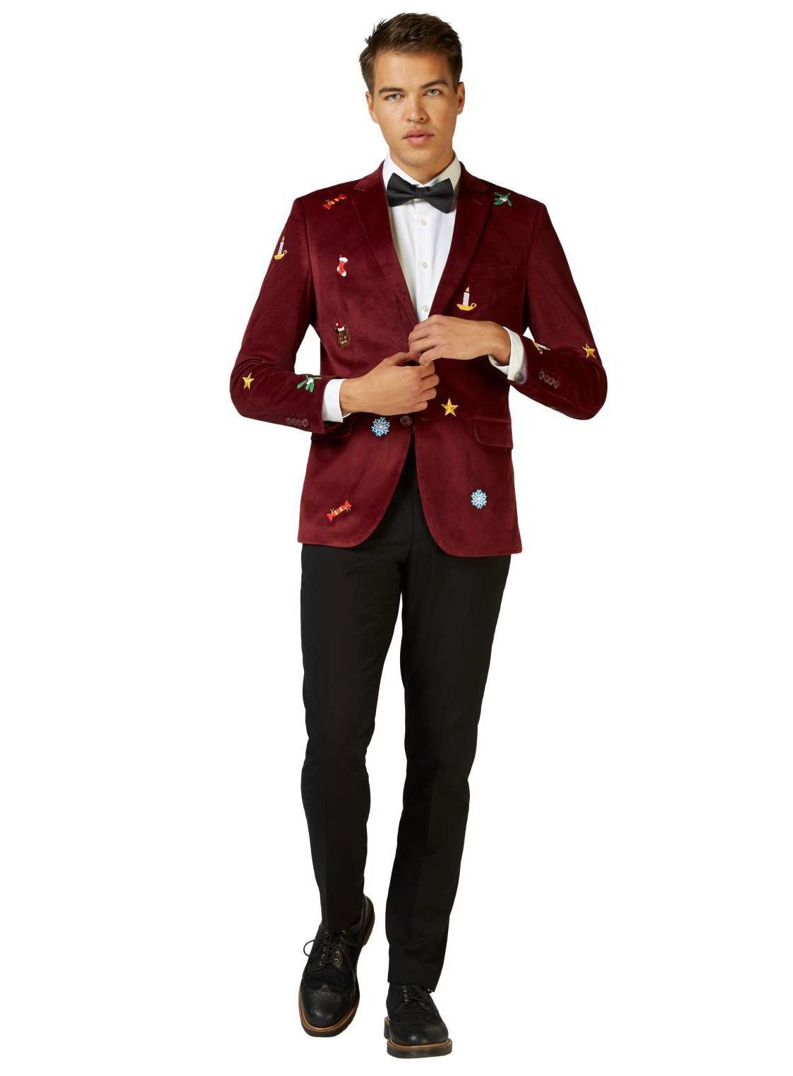 Opposuits Partyanzug X-Mas Icons bordeaux, Samtiger Blazer in hochwertiger ausführung