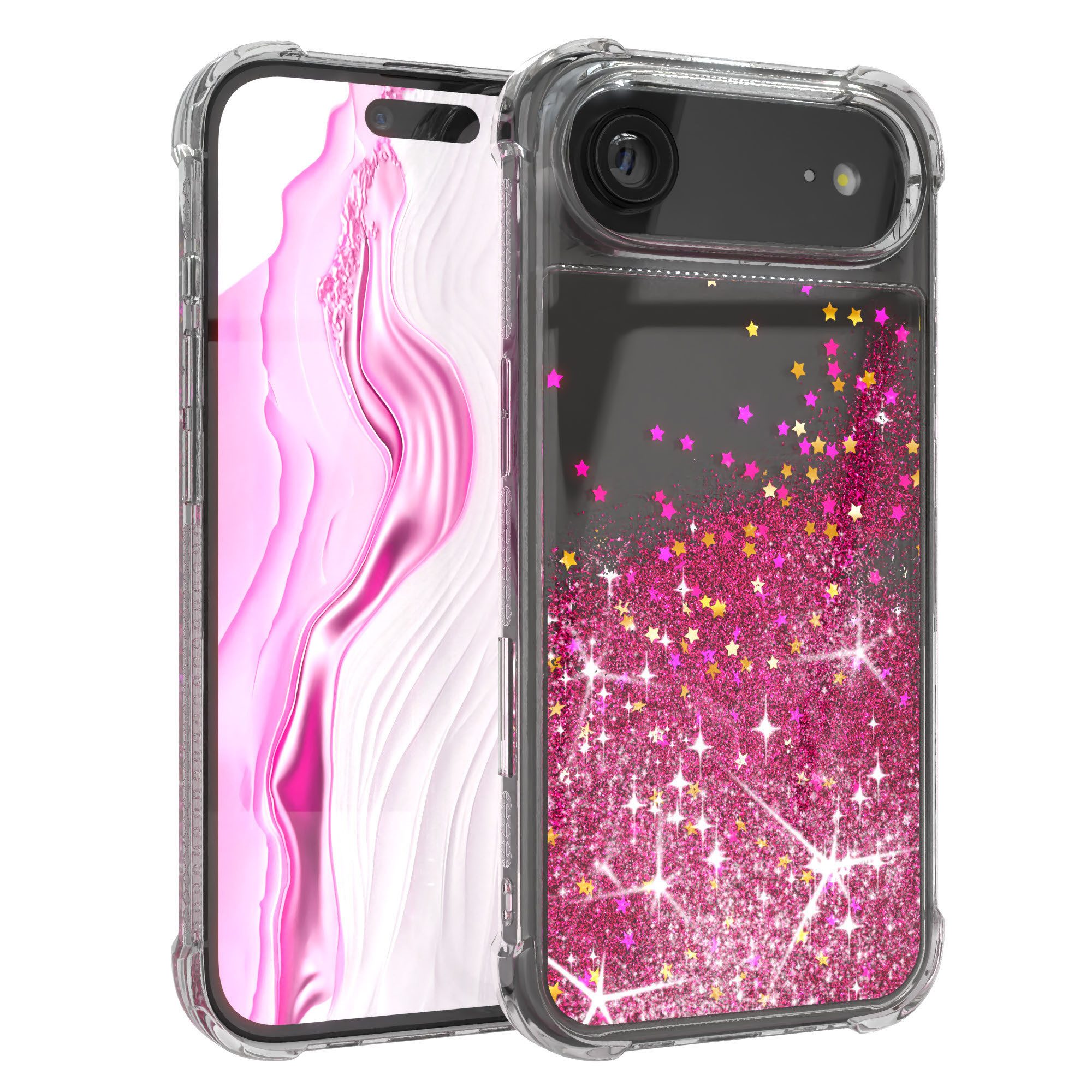 EAZY CASE Handyhülle Liquid Glittery Case für Apple iPhone 17 Air 6,5 Zoll, Glitzerhülle Shiny Slimcover stoßfest Durchsichtig Bumper Case Pink