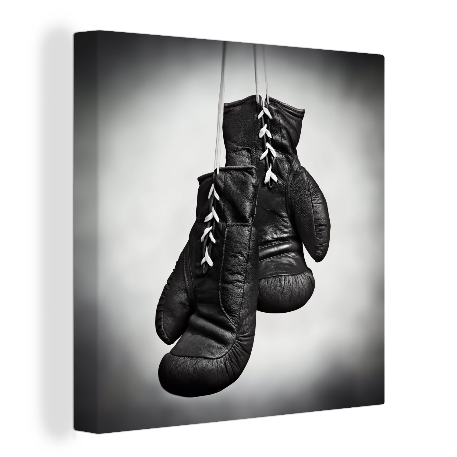 OneMillionCanvasses® Leinwandbild Boxen - Boxhandschuhe - Seil, (1 St), Leinwand Bilder für Wohnzimmer Schlafzimmer