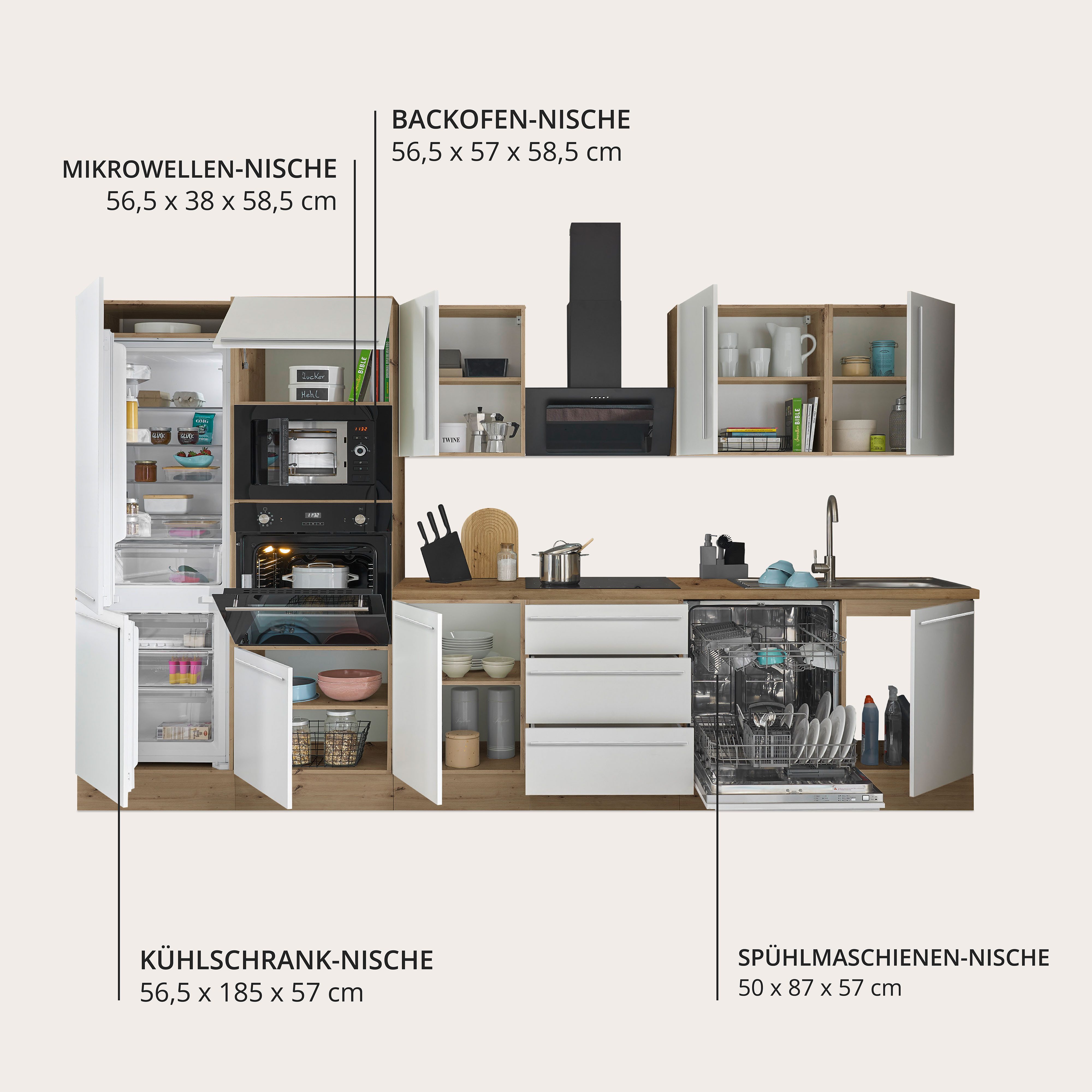 KOCHSTATION Küchenzeile Florida, Breite 340 cm, wahlweise mit E-Geräten,Softclose für Türen/Schubkästen