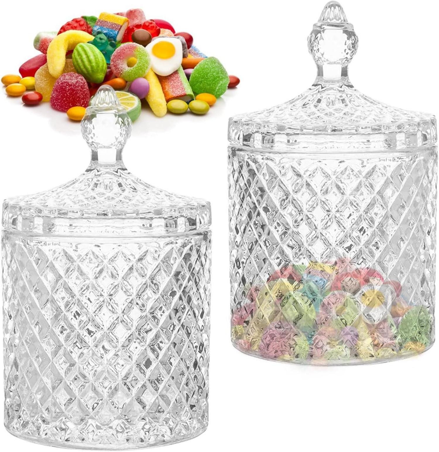 LuxusKollektion Glas Kristall Bonbonglas Vintage Süßigkeiten Behälter mit Deckel 2 Stück