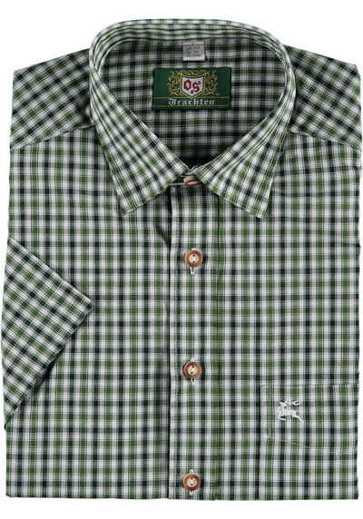 OS-Trachten Trachtenhemd Ipuve Kurzarmhemd mit Hirsch-Stickerei auf der Brusttasche