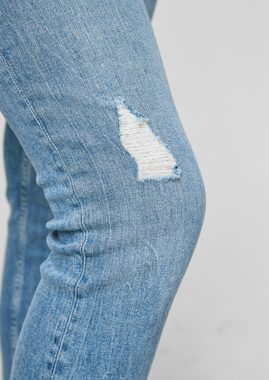 QS Stoffhose Slim: Slim leg-Jeans Leder-Patch, Destroyes, Waschung