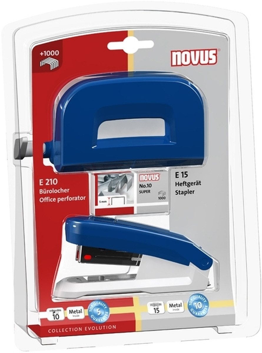 NOVUS Tischaufsatz Schreibtisch-Set Twinset Heftgerät+Locher E 15/E 210 blau (6 Stück)