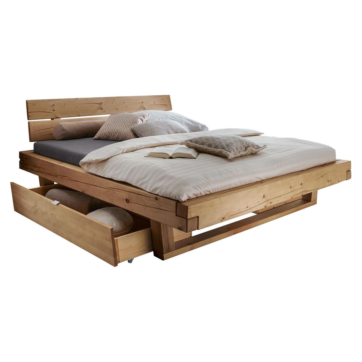 HOMELIV. Bettgestell HOMELIV. Balkenbett Barup 180x200 cm Fichte Massivholz mit Schubkasten