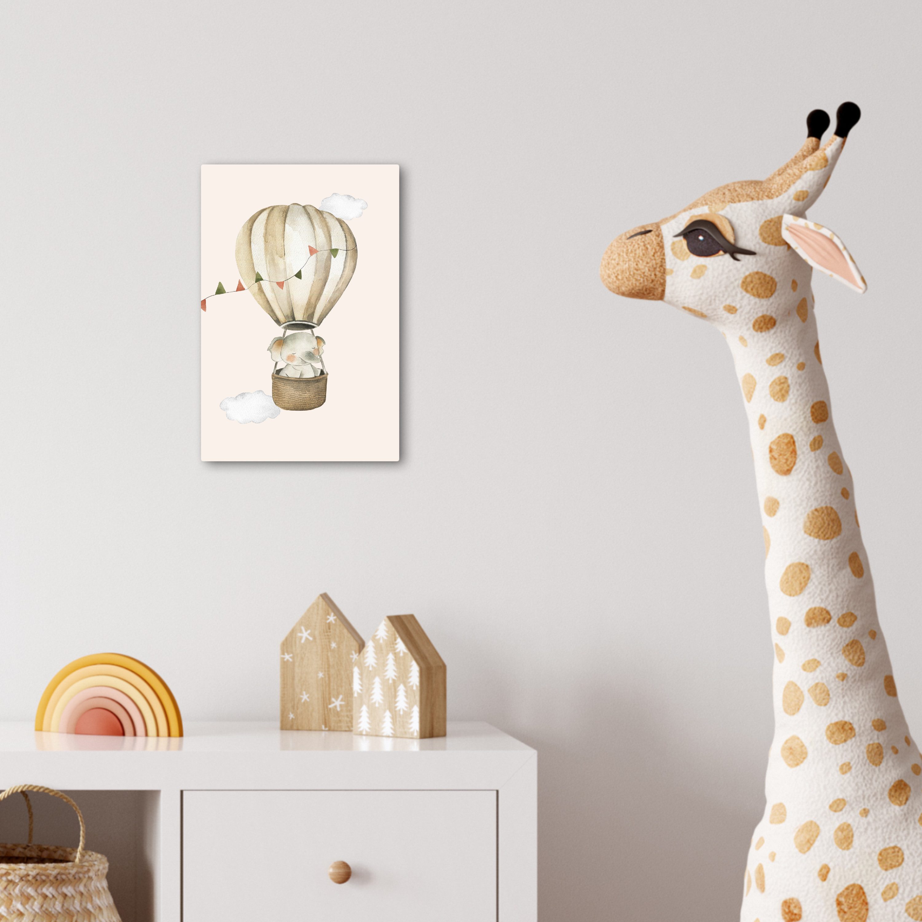 OneMillionCanvasses® Leinwandbild Heißluftballon - Elefant - Aquarell - Beige - Tiere, Fotodruck (1 St), Kinderzimmer Deko, Mädchen und Jungen Bilder 20x30 cm – Bild 4 von 5