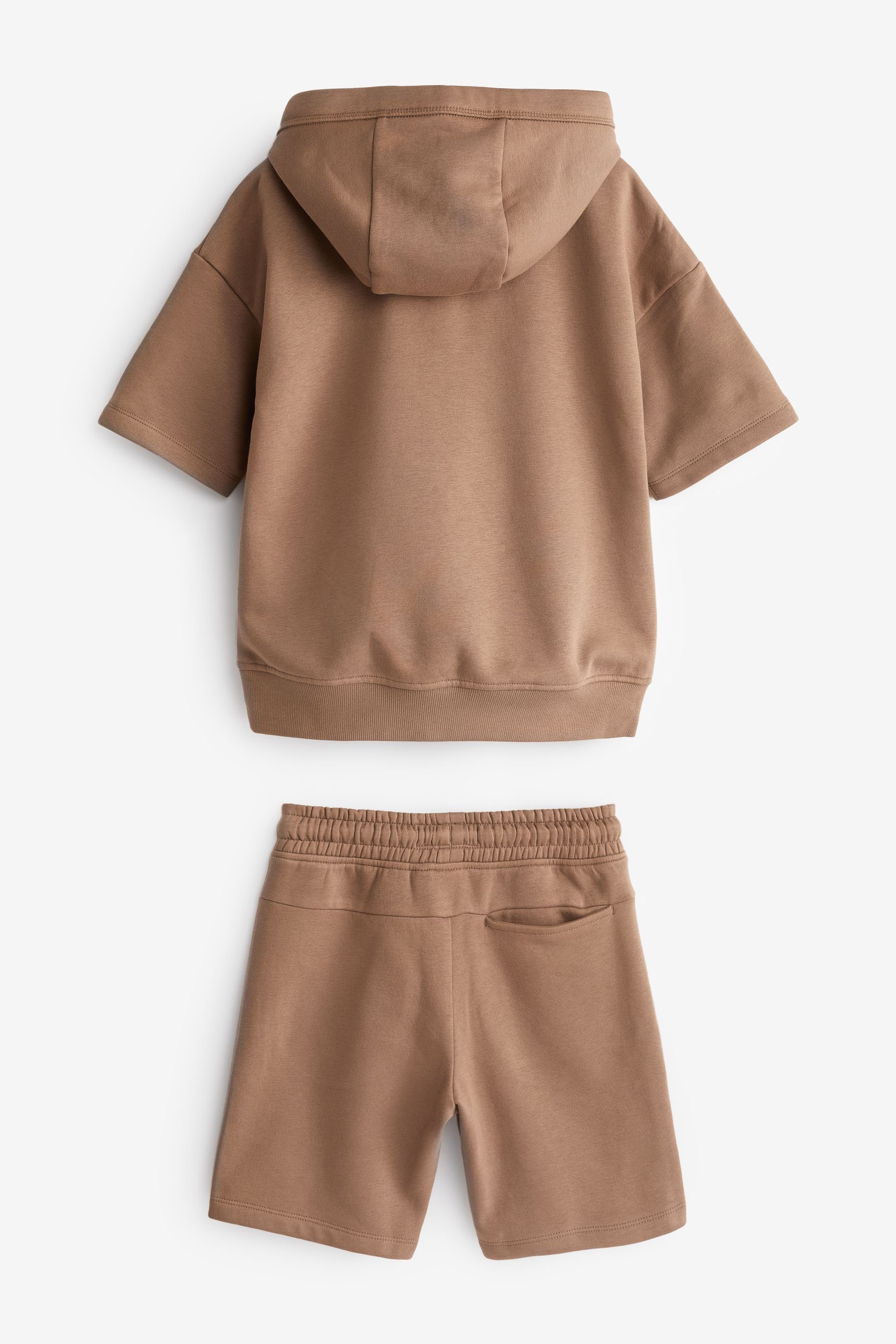 Next Shirt & Shorts Stone und Kapuzensweatshirt Set im Shorts (2-tlg) Natural Kurzärmeliges