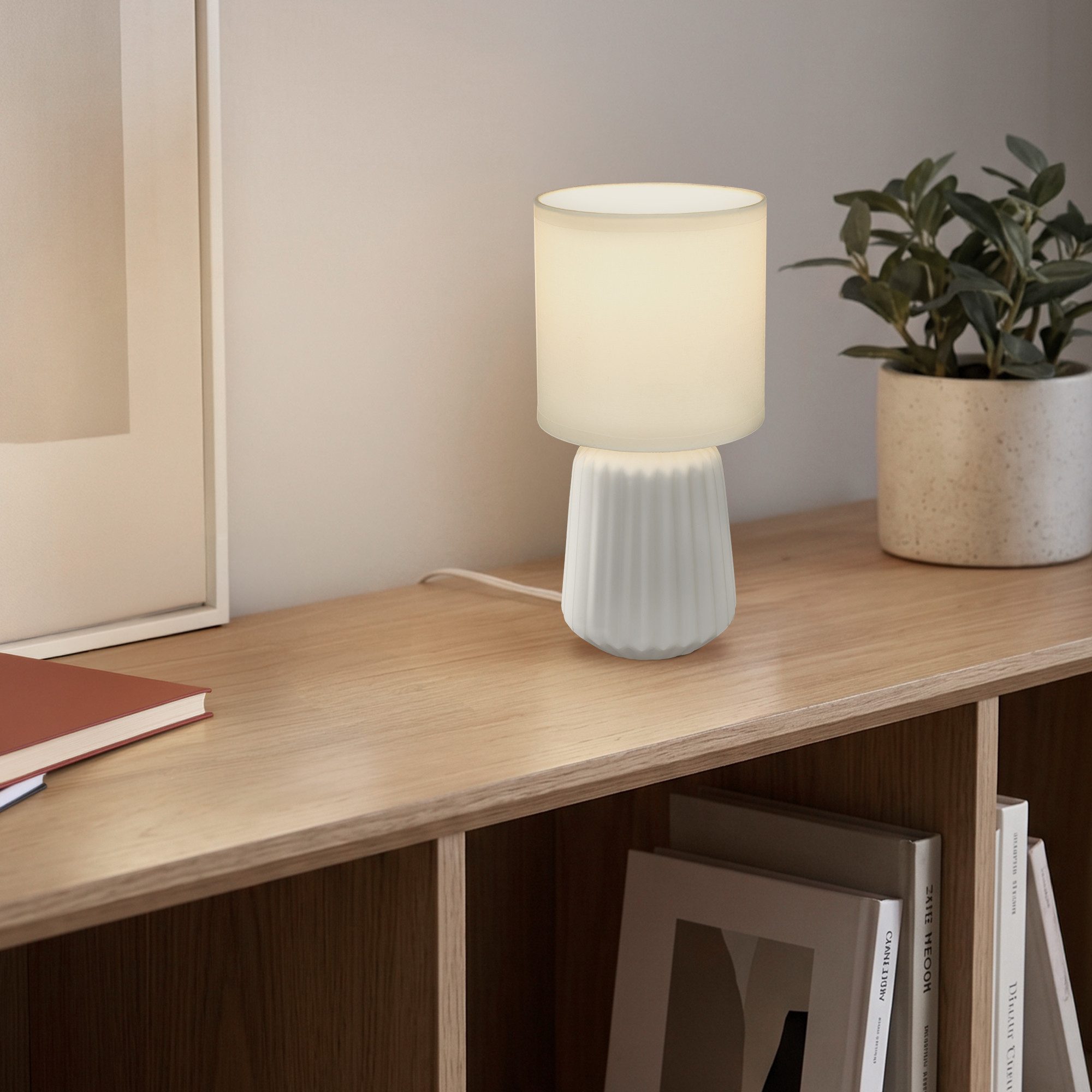 Briloner Leuchten LED Tischleuchte Tischlampe Keramik E14 Stoffschirm Kabelschalter Kommodenlampe, ohne Leuchtmittel, Abhängig vom Leuchtmittel, 13x27 cm, Schlafzimmer, Wohnzimmer, Flur