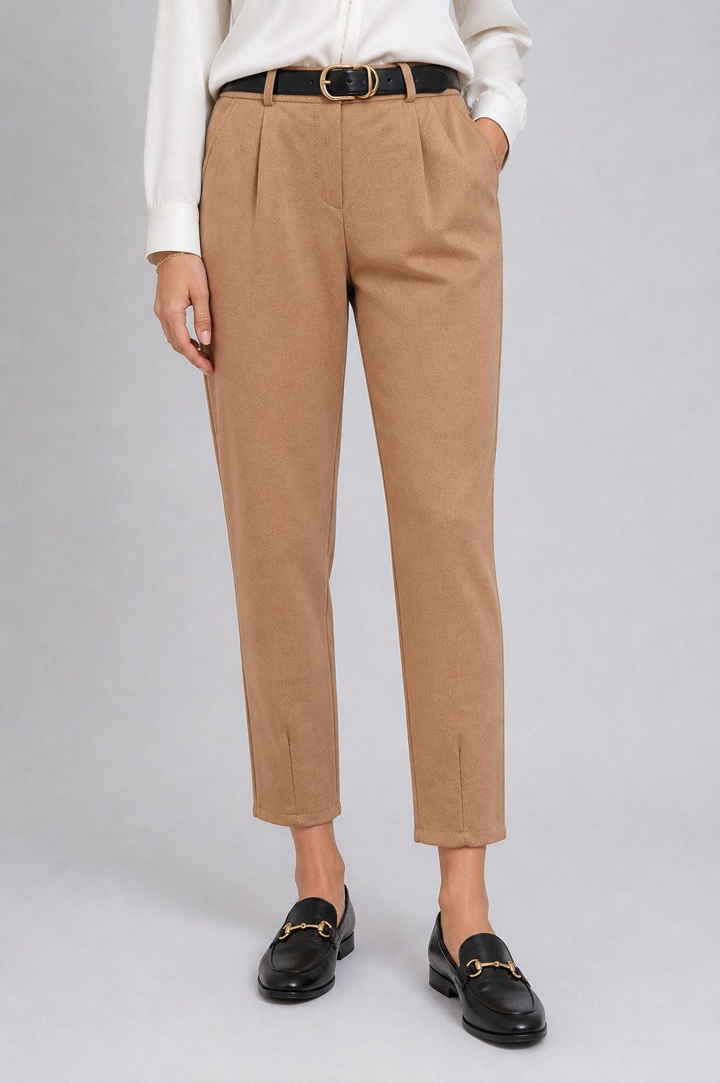 ITALY VIBES Stoffhose - elegante Hose Damen - gratis Gürtel - Chinohose Damen - braun - One Size / passend für Größe S - XL, mit Gratis Gürtel