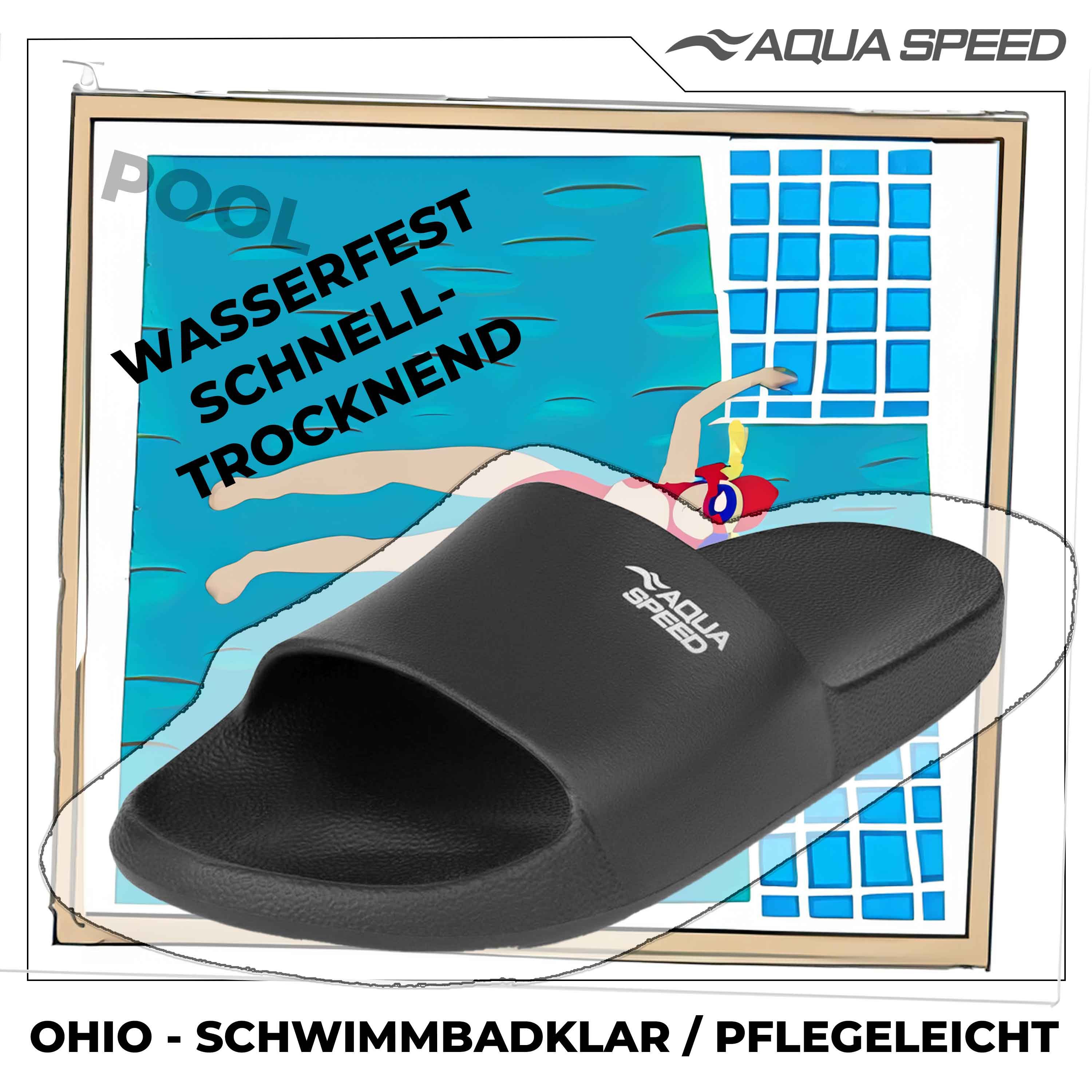 Aqua Speed OHIO Badelatschen + kl. Fasertuch Duschsandalen Badeschlappen Badepantolette