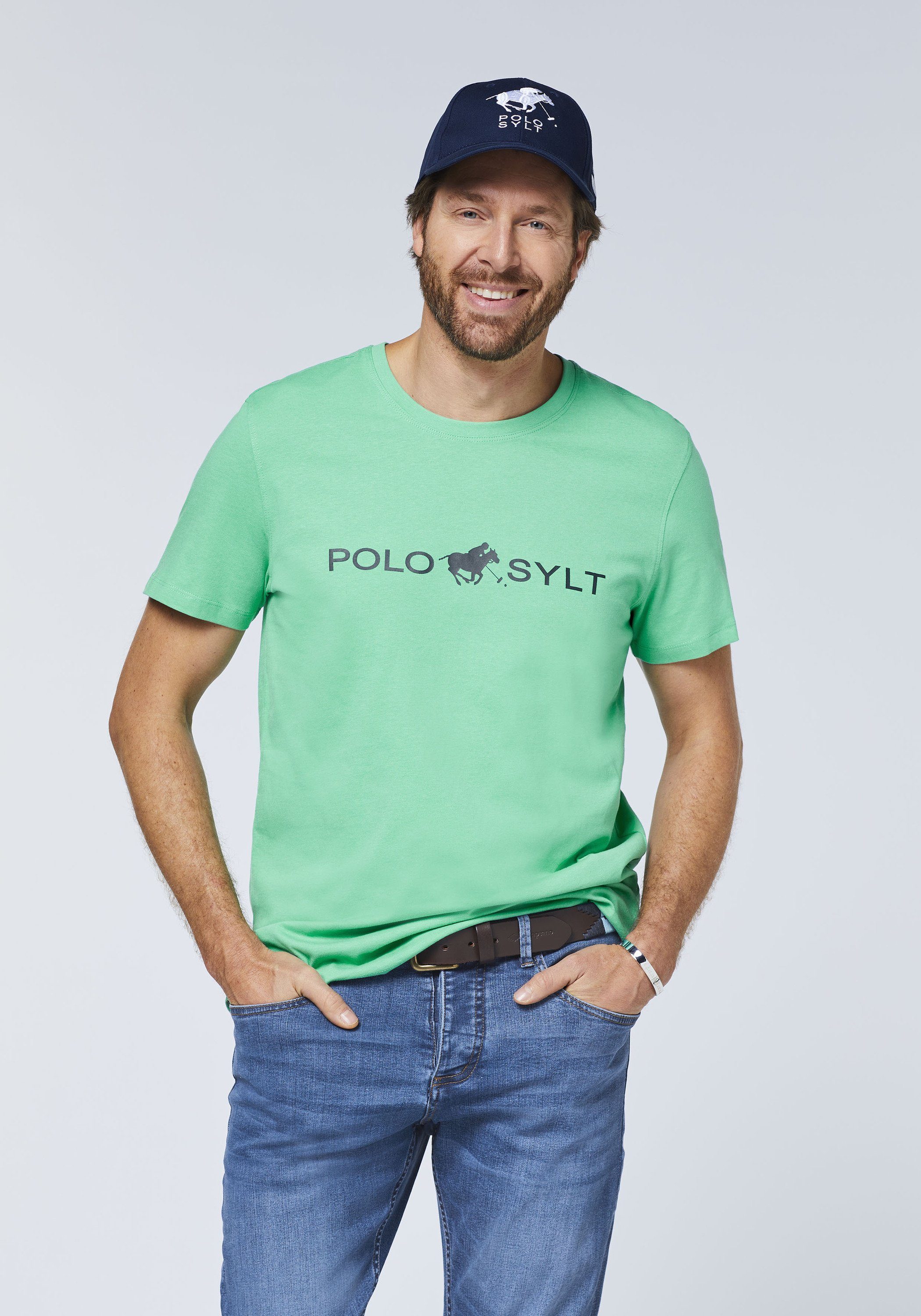 16-5721 mit Polo Green Sylt Logo-Print Marine auffälligem Print-Shirt