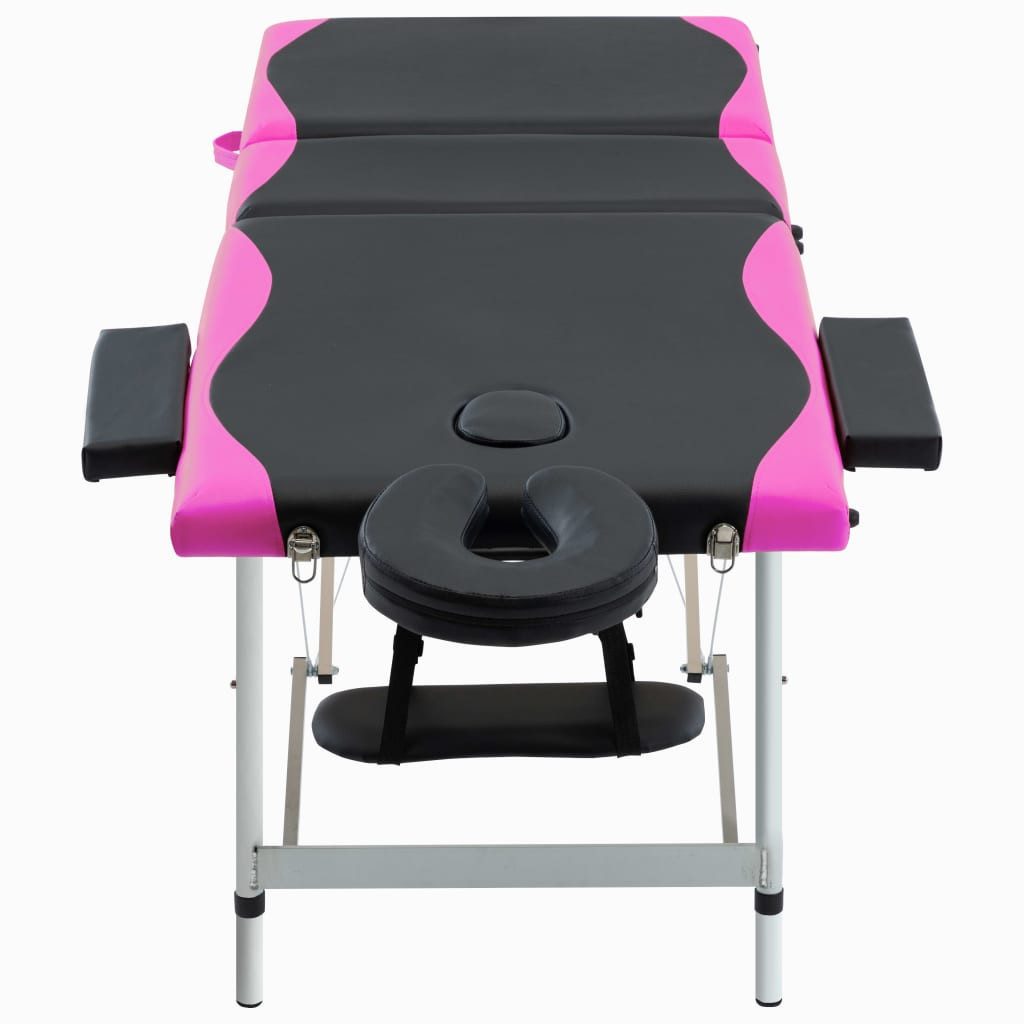 vidaXL Massageliege Massageliege Klappbar 3-Zonen Aluminiumgestell Schwarz und Rosa