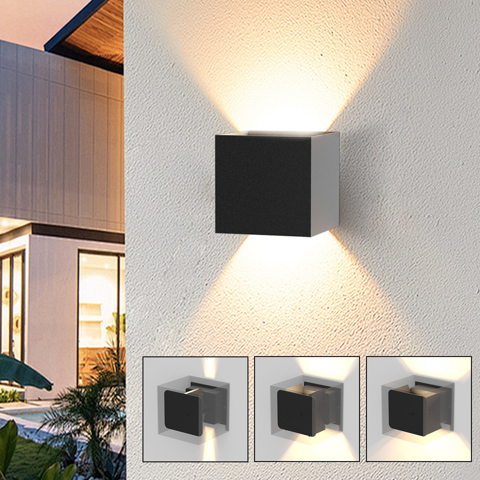 Nettlife Wandleuchte Innen & Aussen Wandlampe Schwarz, LED fest integriert, Warmweiß, Schlafzimmer Wohnzimmer Flure