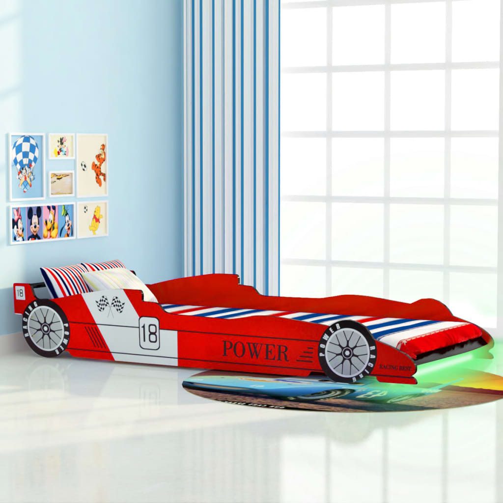 vidaXL Kinderbett NA Kinderbett mit Lattenrost 3D Designbett Rennwagen Motivbett LED 90x