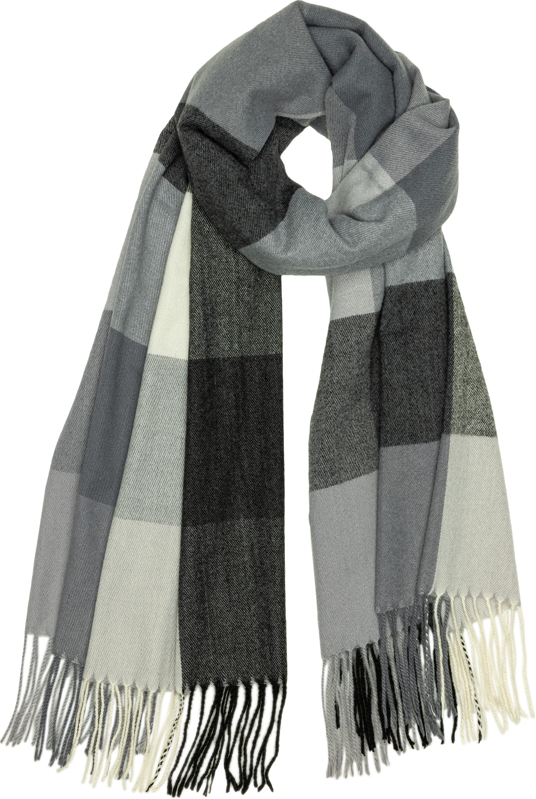 Modeschal SC510 Damen großer XL Fransen Karo Muster Winter Schal