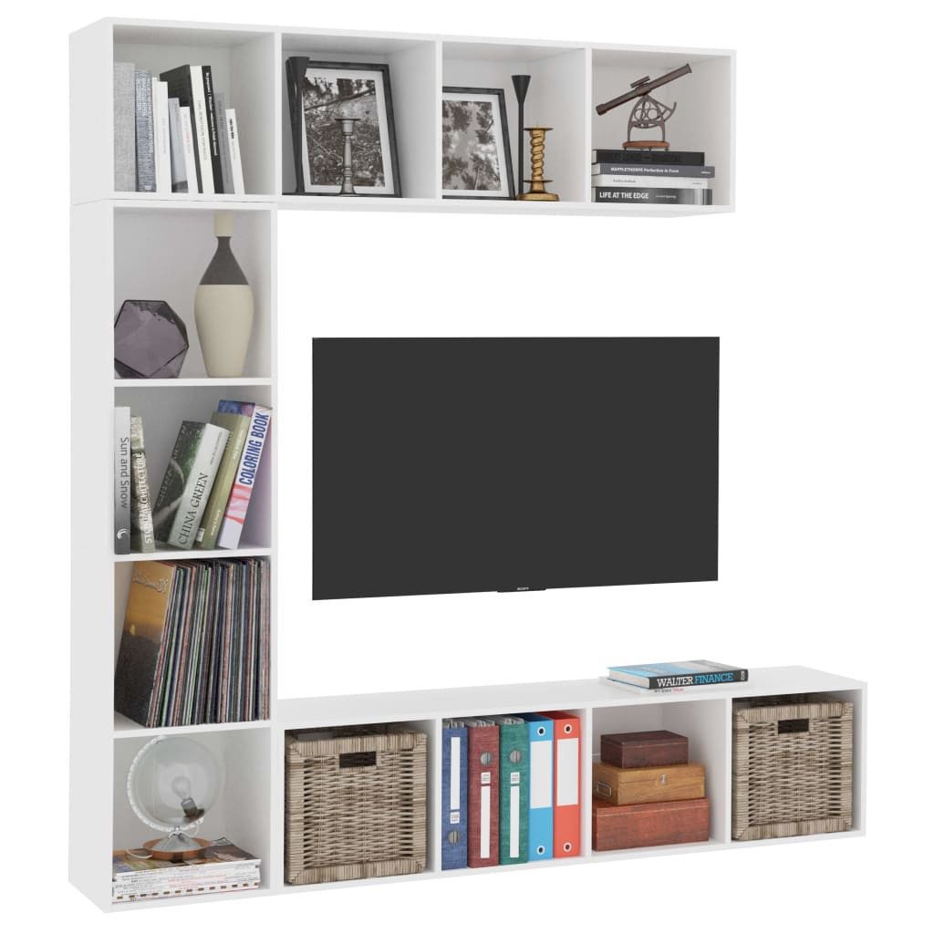 vidaXL Bücherregal 3-tlg. Bücher-/TV-Schrank Set Weiß günstig online kaufen
