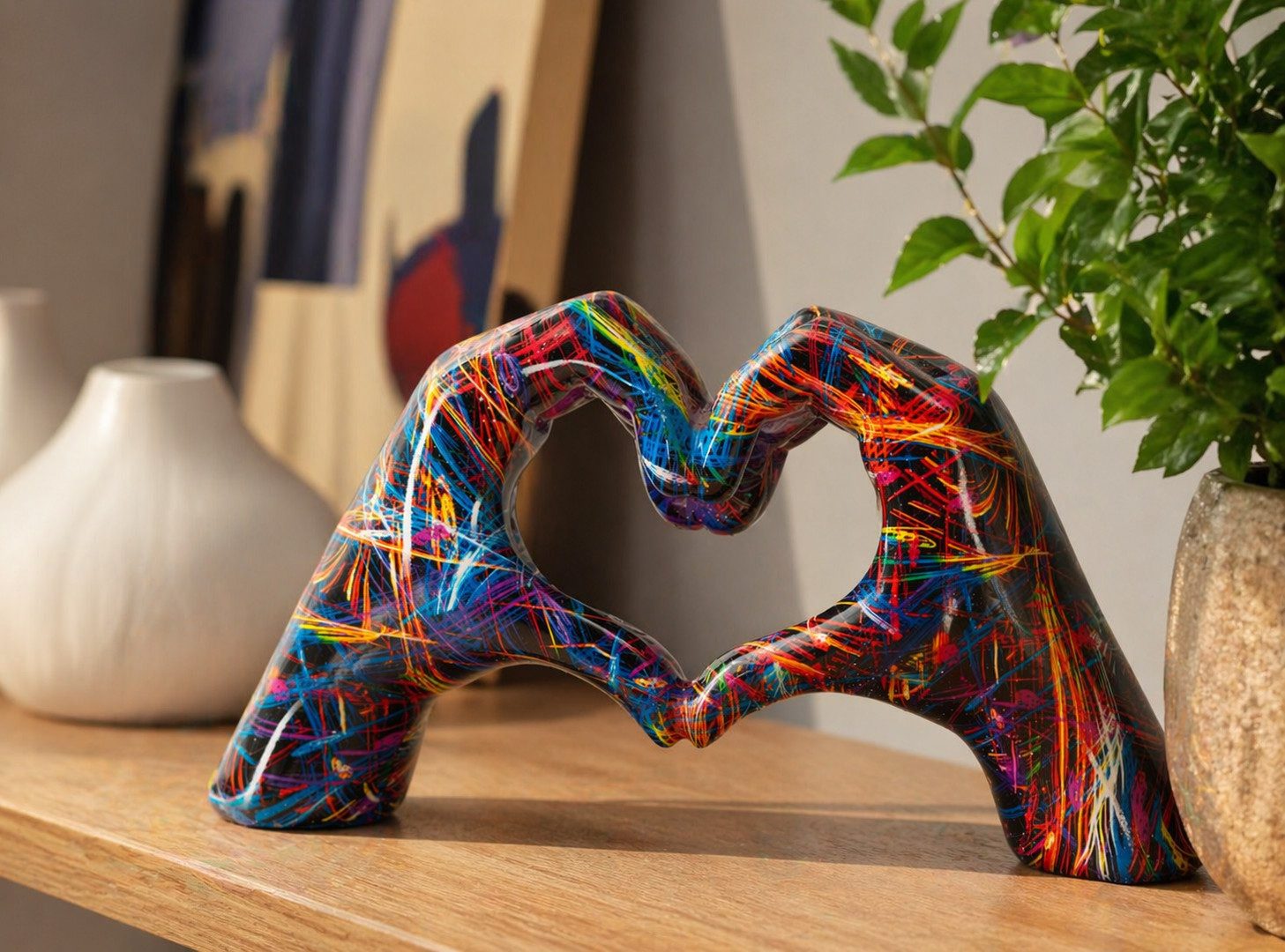 MF Skulptur Street Art Herz-Skulptur Amore Psyco – Bunte Dekoration 25cm (1 St)