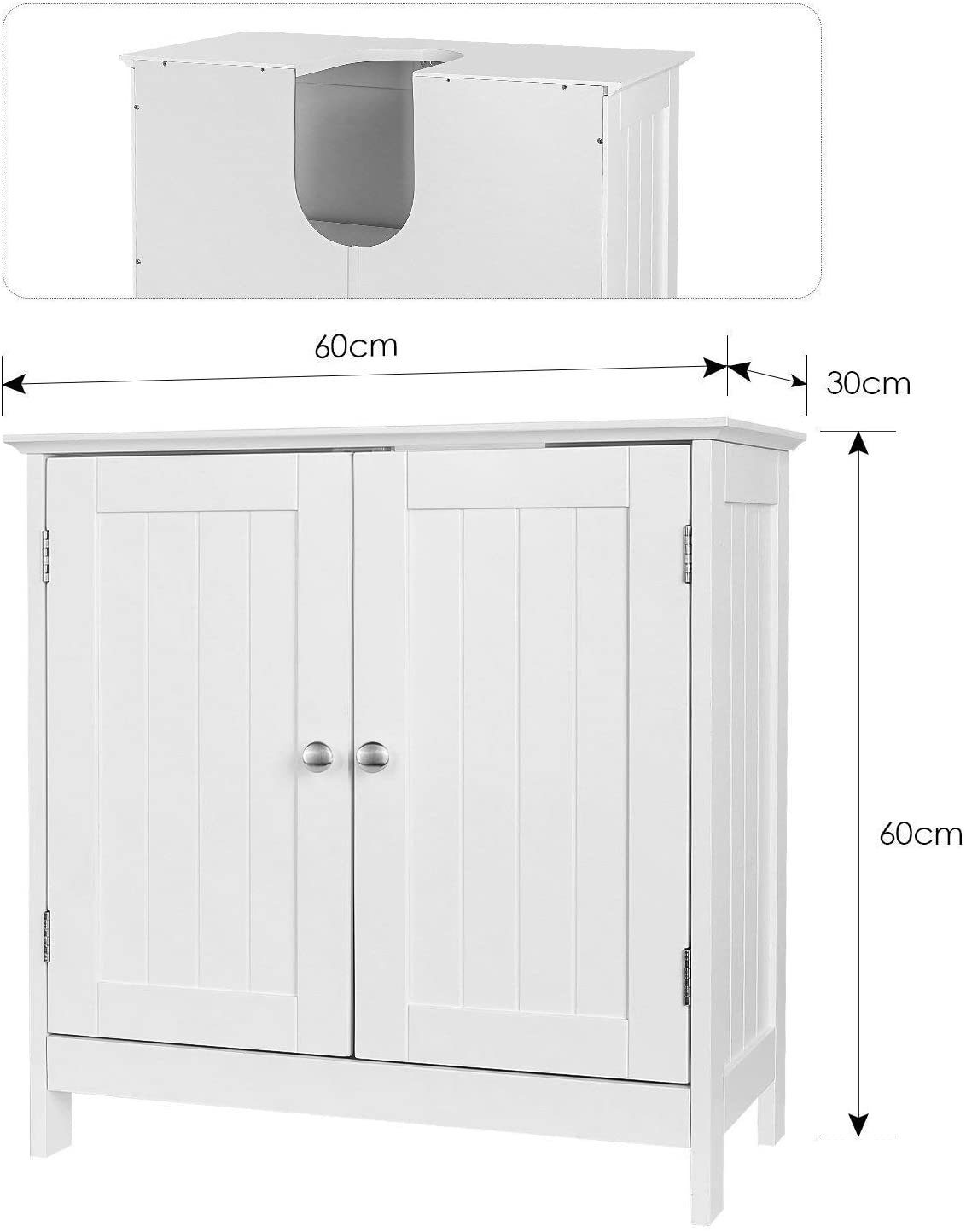 aus Holz, Badezimmerschrank weiß, Waschbeckenunterschrank 60x30x60cm Unterschrank, Homfa
