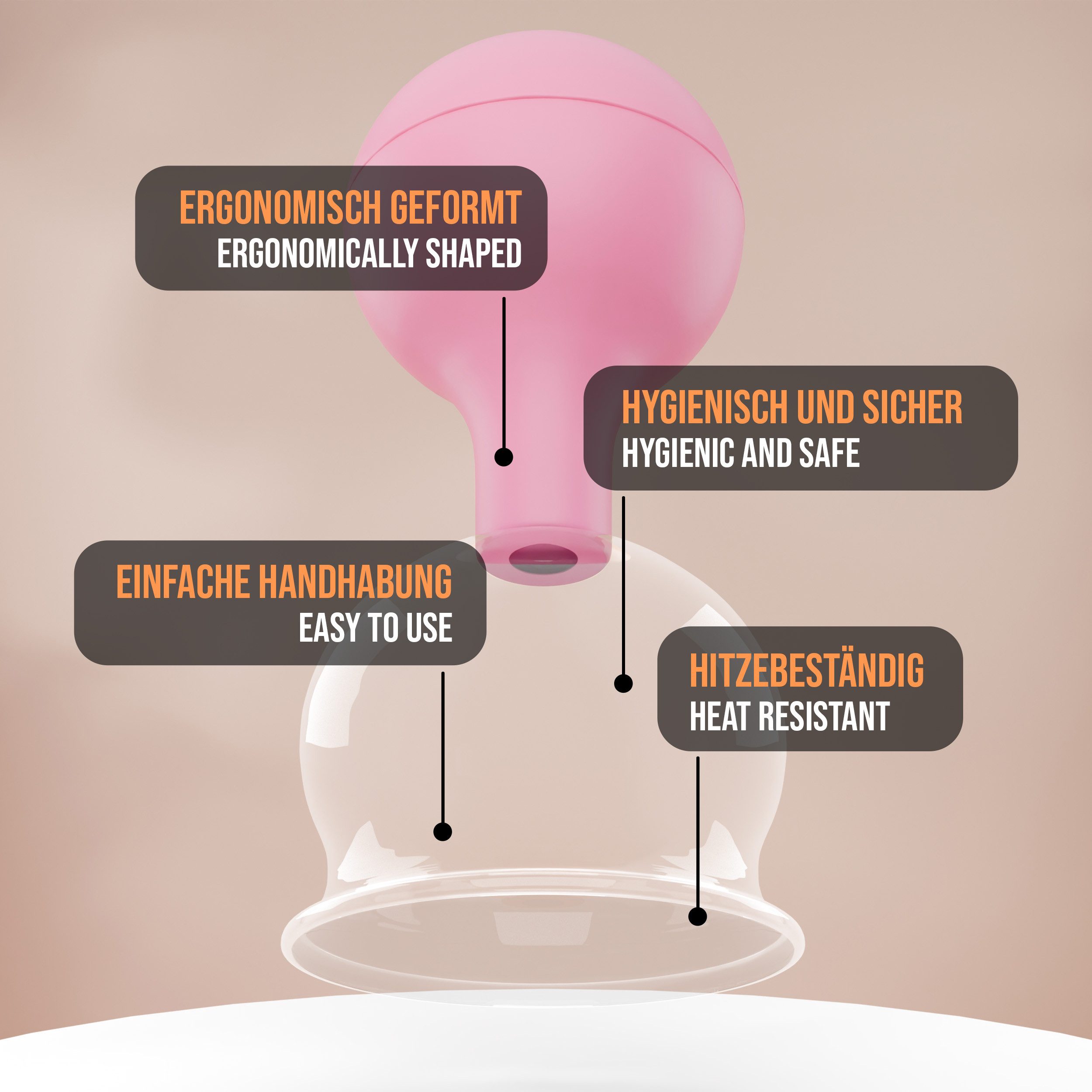 pulox Vakuum-Massager Schröpfgläser Set aus Echtglas 3 Stück diverse Größen groß Pink
