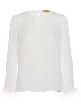 Sarah Kern Schlupfbluse Langarmshirt figurumspielend mit Federschmuck