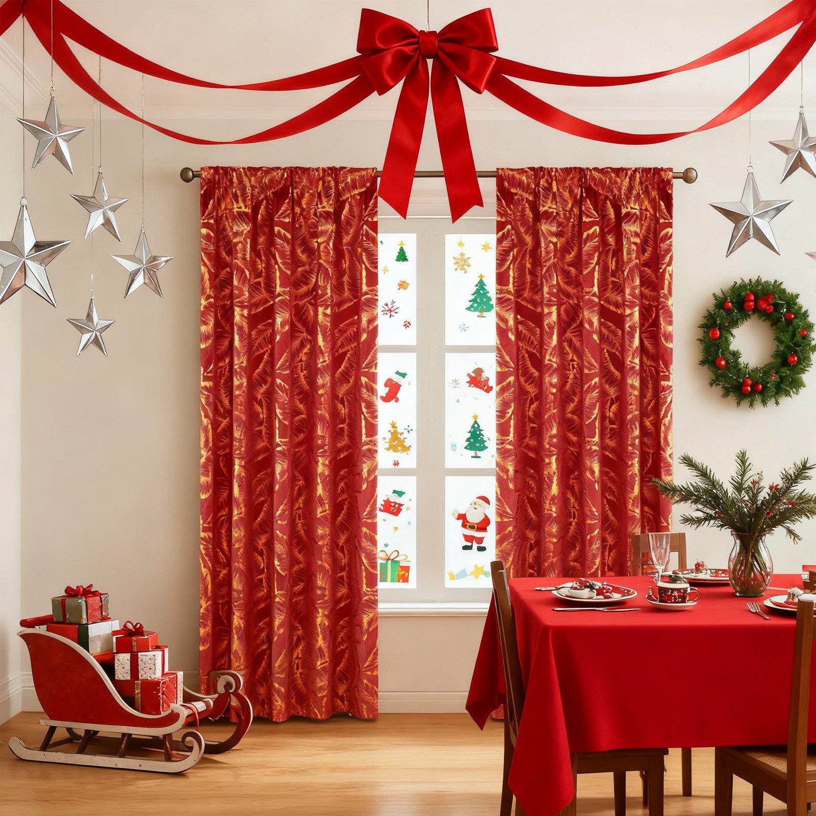 Jibenhome Schiebegardine 2-er Set Vorhang Velvet Multifunktionsband, Samtvorhang Blattgoldfolie, Kältedämmung/Wärmedämmung