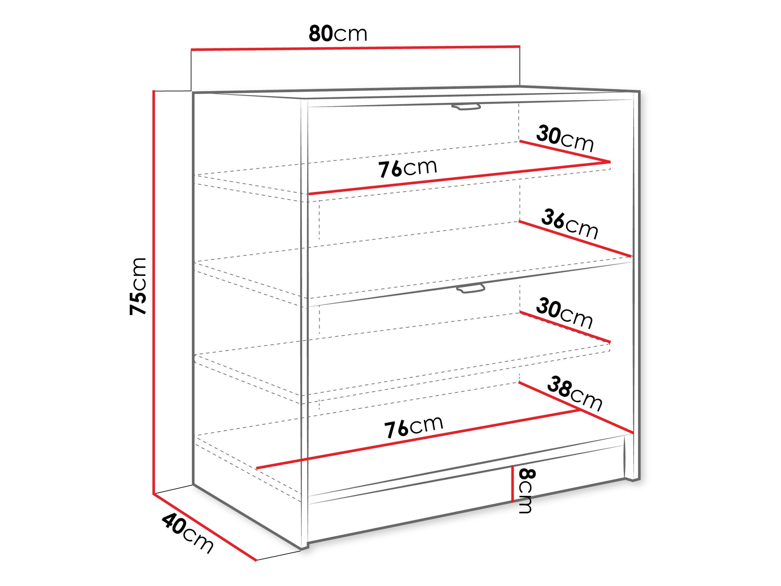 MIRJAN24 Schuhschrank Tireno 2K (mit zwei Klappen) Aluminiumgriffe in der Farbe Gold, 80x40x75 cm – Bild 4 von 5