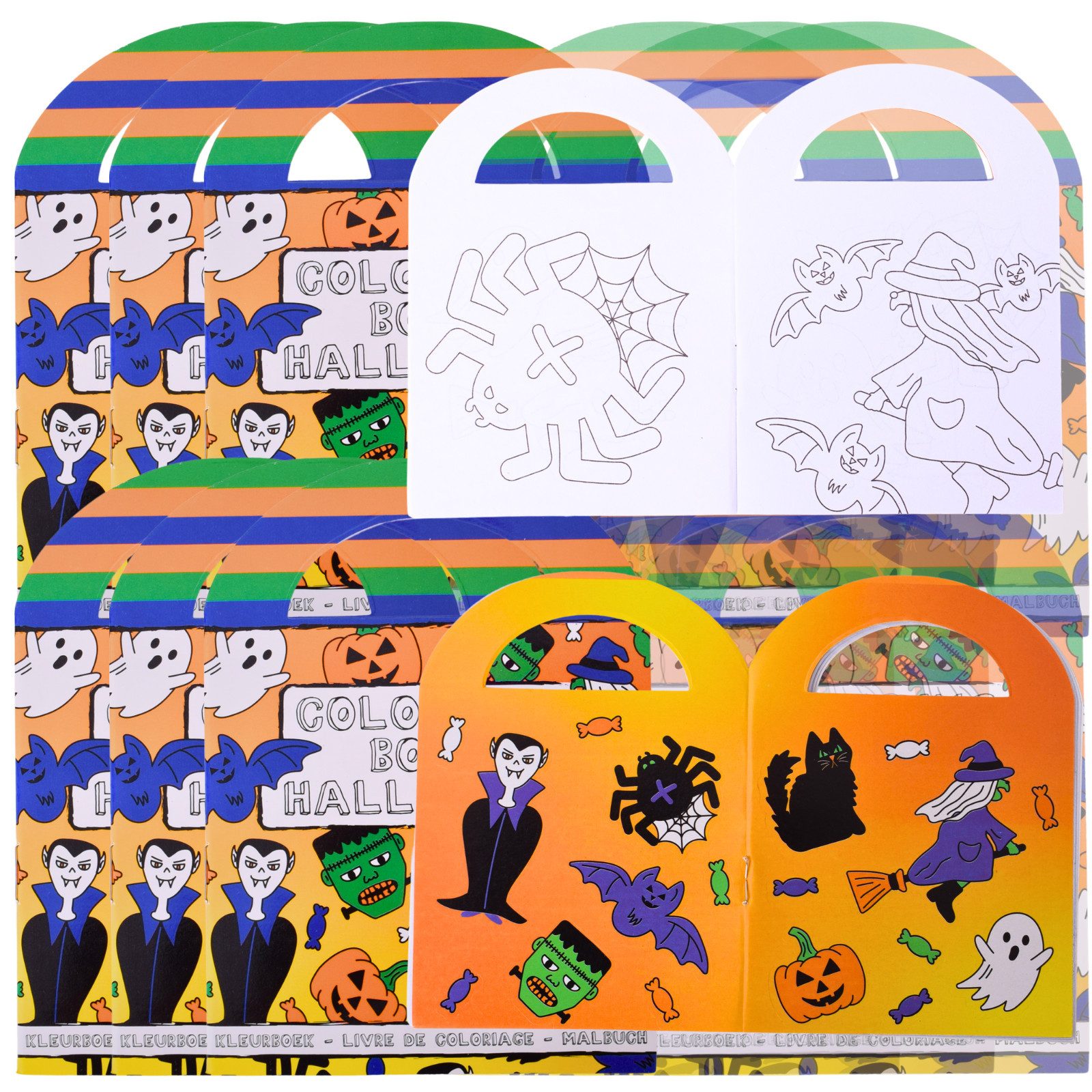 TE-Trend Stickerbuch 12 Stück Halloween Motiv Malheft Ausmalheft Set mit je 15 Sticker (12-St., 16 Seiten), mit 15 Halloween Stickern
