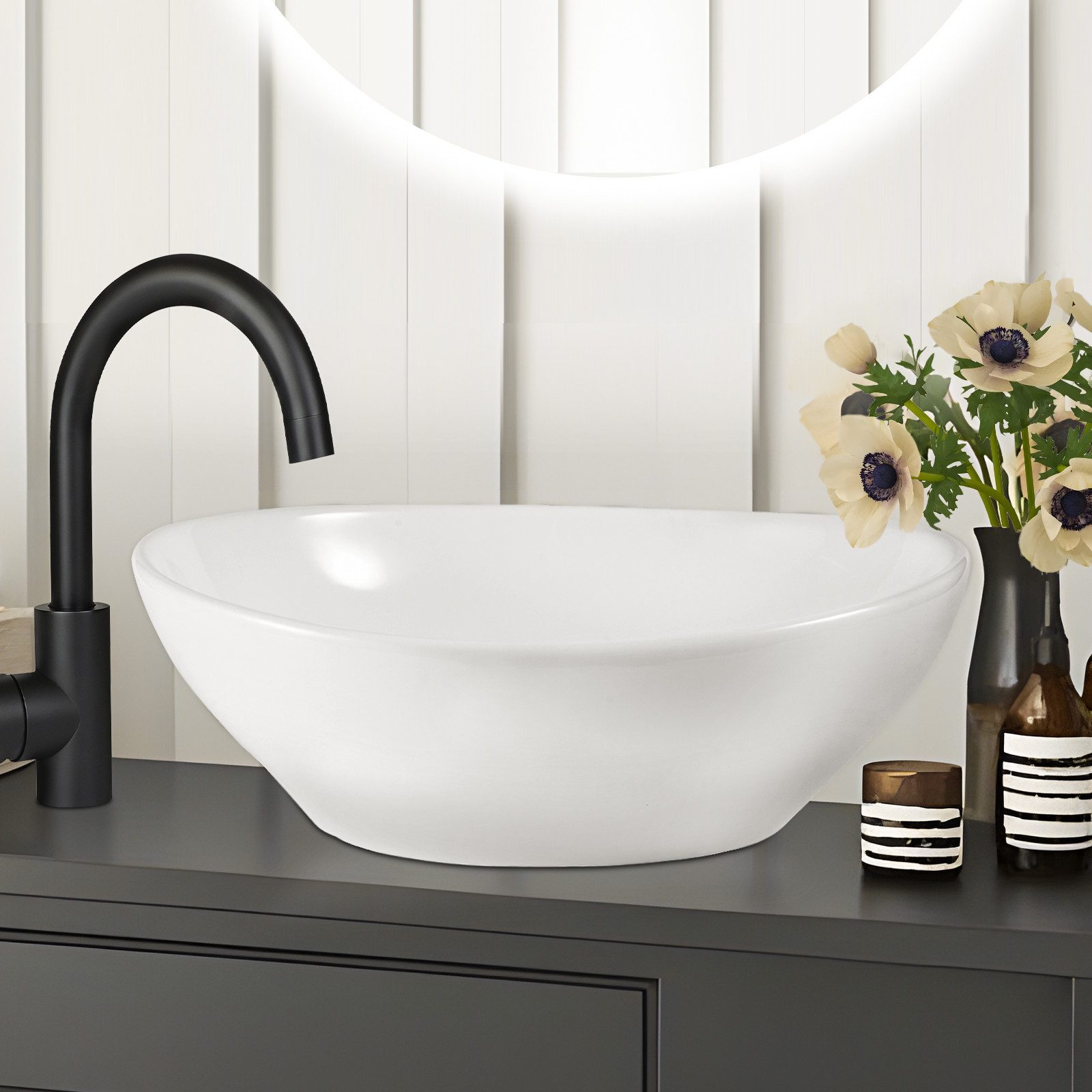 Nettlife Waschbecken Waschbecken Badezimmer Oval, Nano-Beschichtung