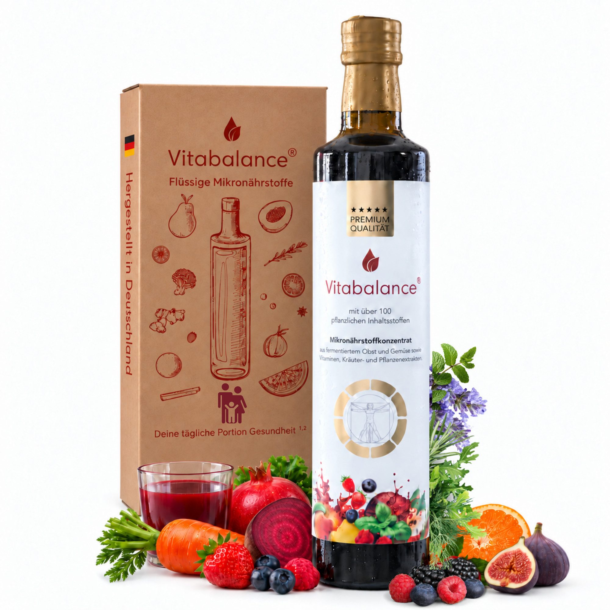 Vitabalance® Mikronährstoffkonzentrat mit 128 Zutaten für tägliche Versorgung Flüssig, Mit 128 Zutaten, darunter 36 fermentierte Obst- und Gemüsesorten