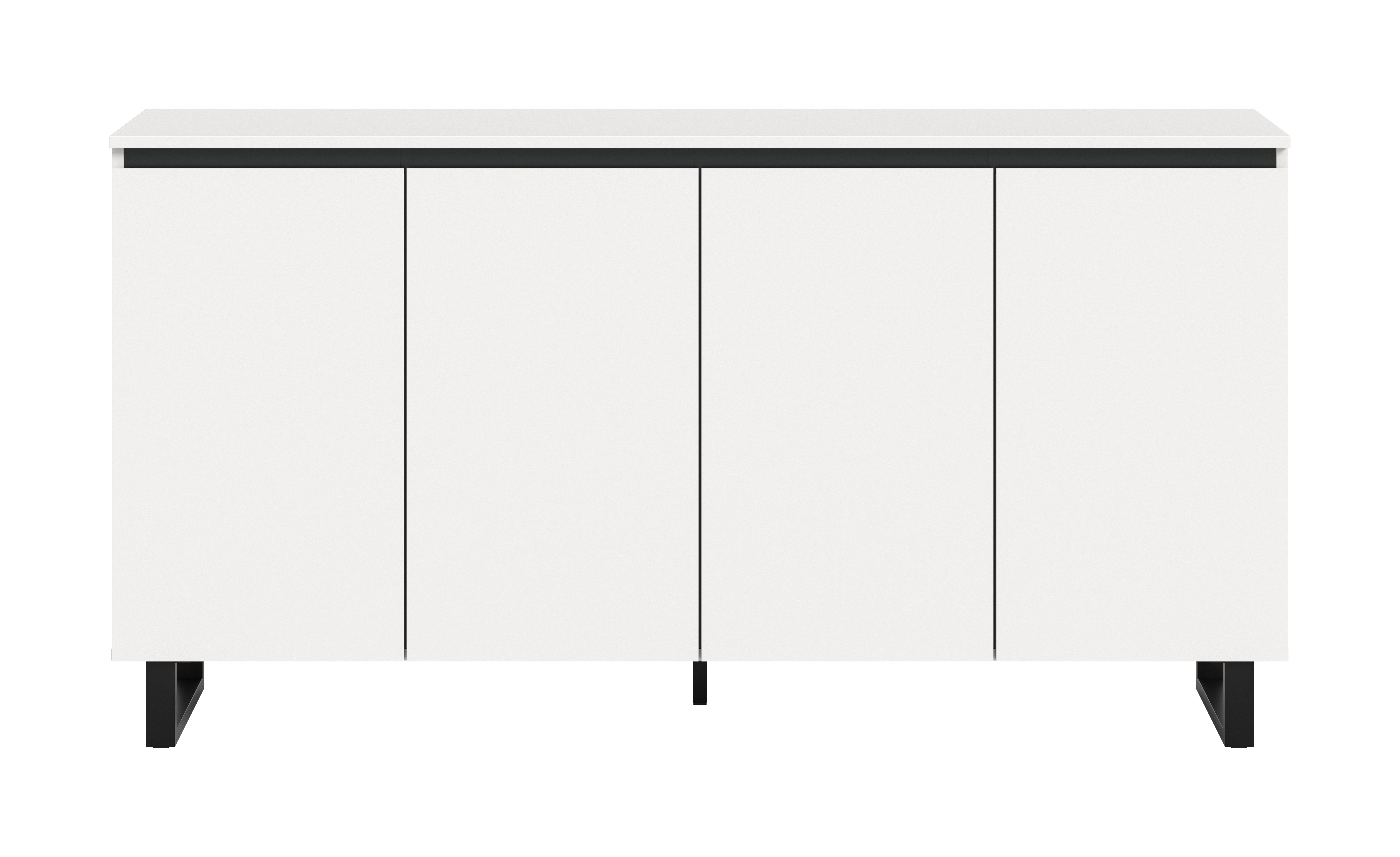 furnling Sideboard Tomea (1 St), 4 Türen, 8 Fächer, Kommode, schwarze Schattenfuge, Breite 160 cm, weiß