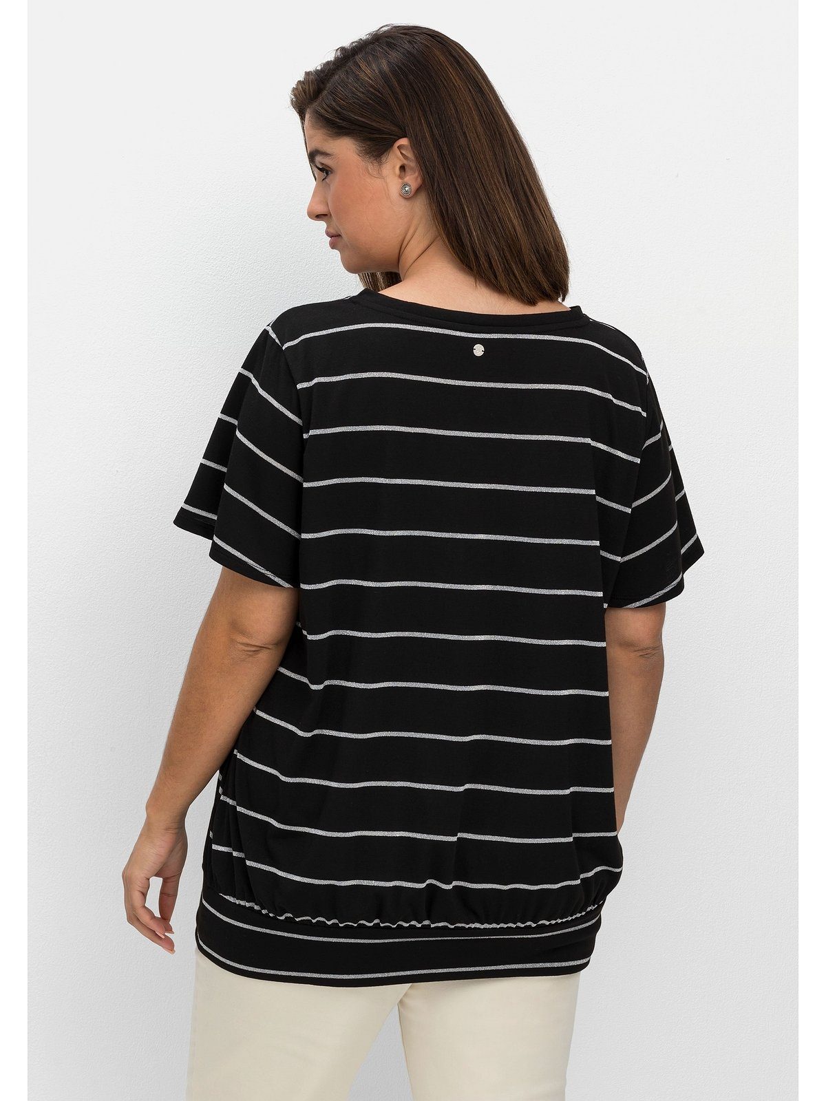 Sheego T-Shirt Große Größen mit Flügelärmeln und schwarz Glitzergarn