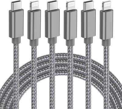 Elegear Nylon iPhone Schnellladekabel Smartphone-Kabel, 3Pack 2m, grau