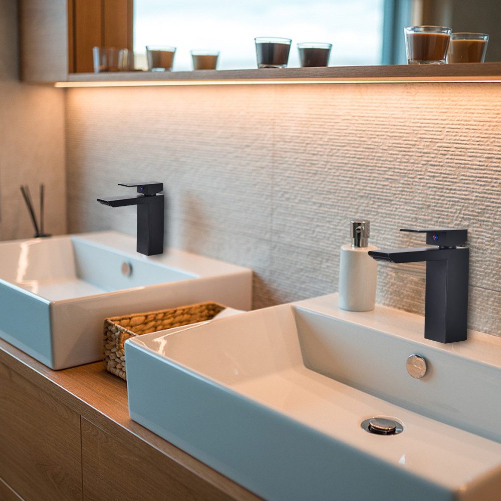 HOMELODY Waschtischarmatur Wasserfall quadratischer Wasserhahn Badarmatur günstig online kaufen