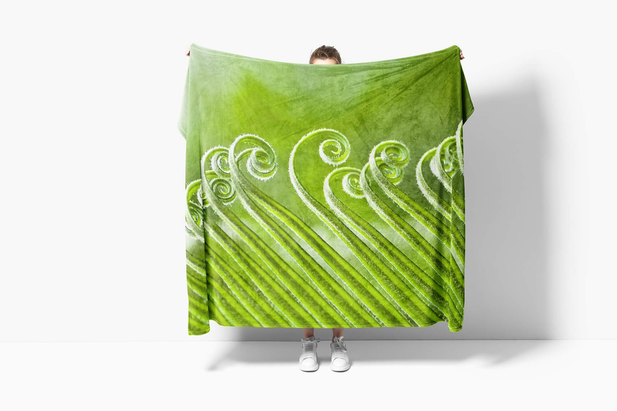 Handtuch Kuscheldecke Art Baumwolle-Polyester-Mix Grüne Handtücher Sinus (1-St), mit Sonn, Pflanze Strandhandtuch Saunatuch Fotomotiv Handtuch
