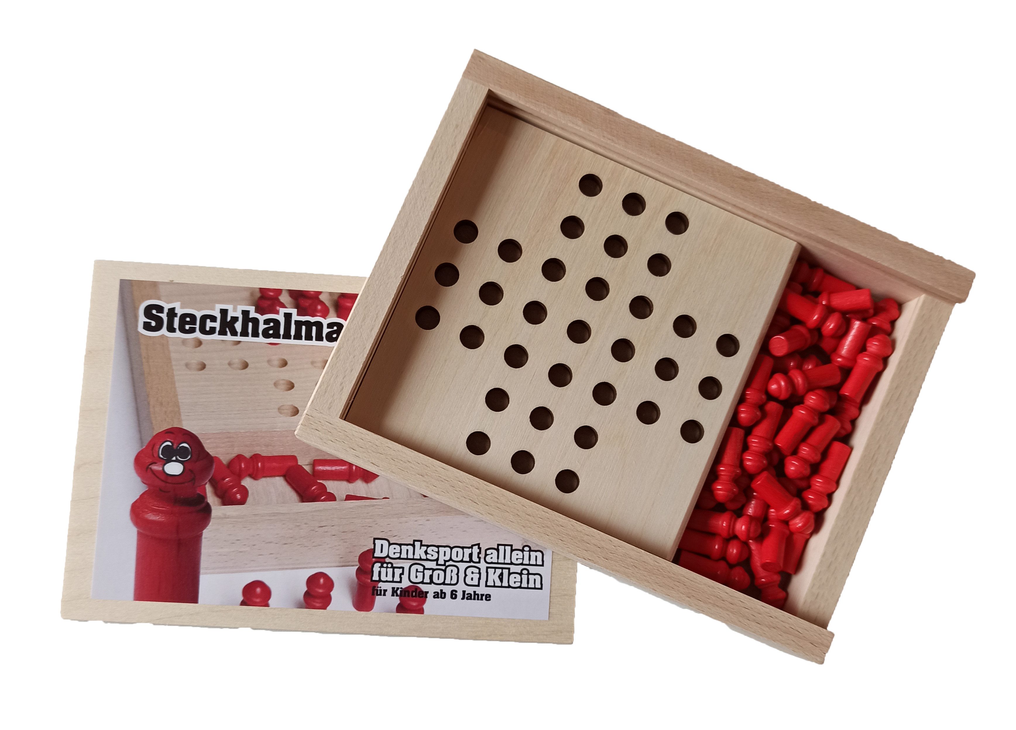 Erzgebirgische Holzspielwaren Ebert GmbH Spiel Steckhalma aus Holz Strategiespiel Reisespiel Kinder Erwachsene, Steckhalma, Holz