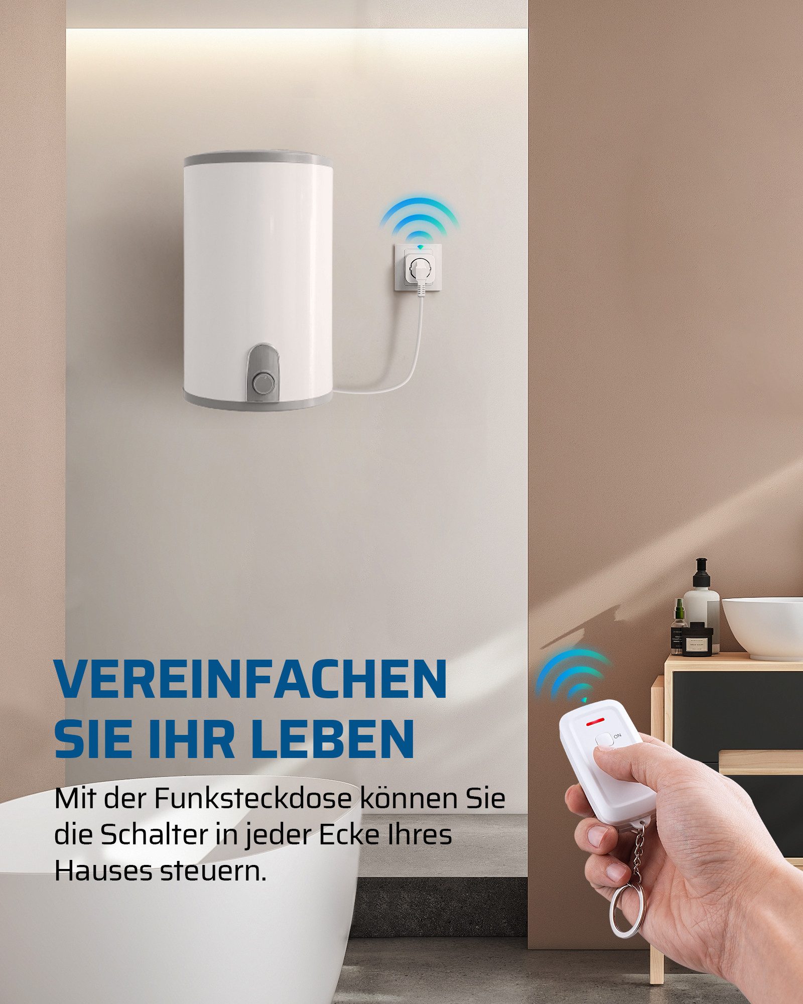 DEWENWILS Funksteckdose mit Fernbedienung, max. 3680 W, 1-St., Erweiterbarer Lichtschalter für Feiertagsdeko, 30M Reichweite