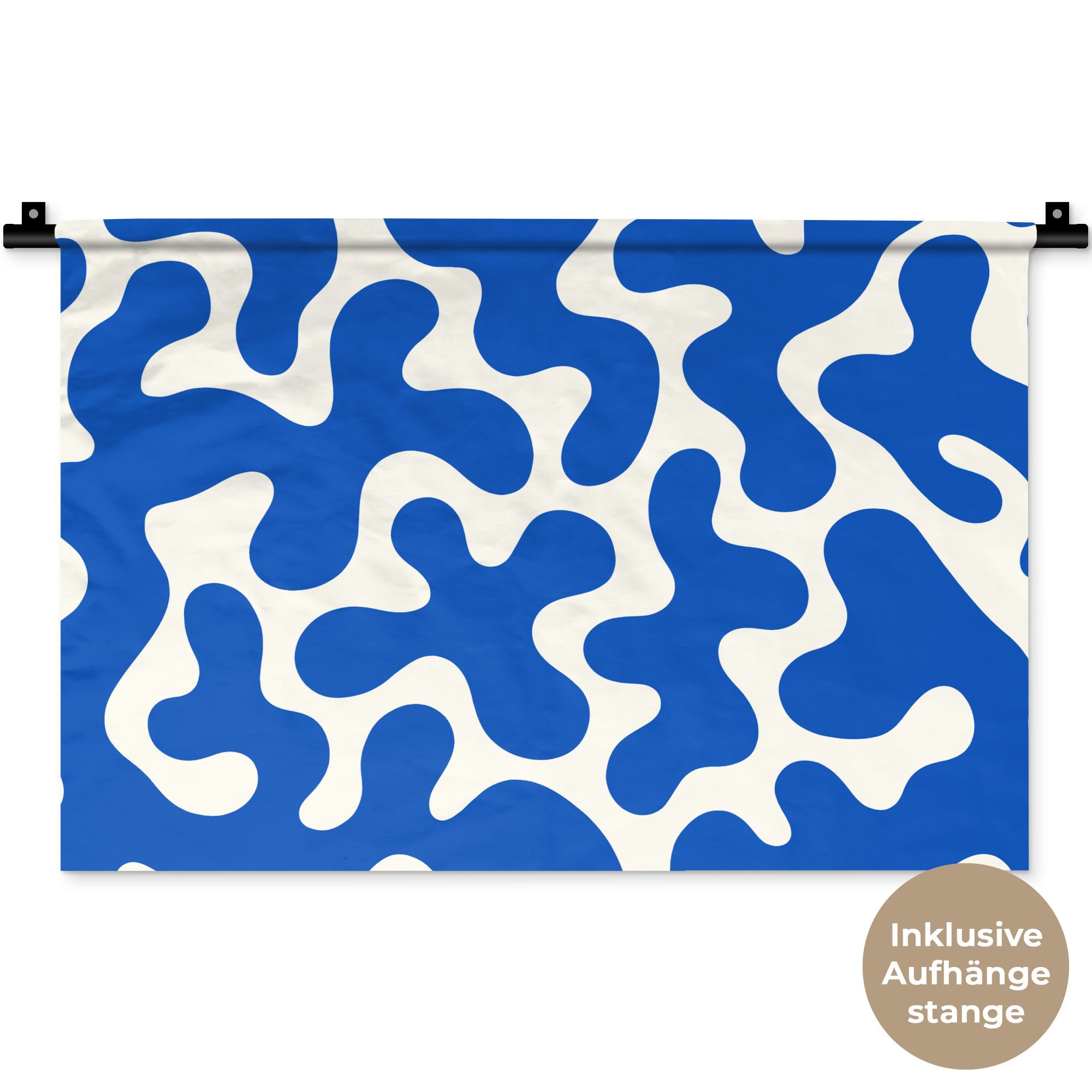 MuchoWow Wandteppich Formen - Abstrakt - Blau - Wellen, Rechteckig, Höhe: 3 mm, Wandteppich für Wohnzimmer, Schlafzimmer, 60x40 cm
