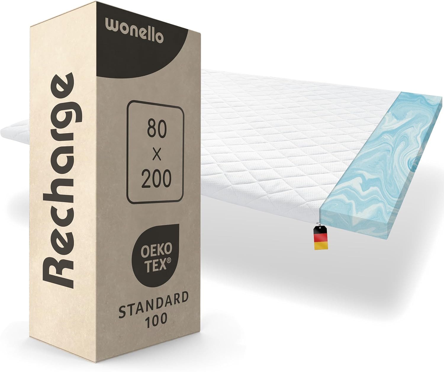 wonello, Topper RECHARGE, 6 cm hoch, Gelschaum, (Made in Germany, GEL), druckentlastender Matratzentopper 80x200cm, waschbar bei 60°C