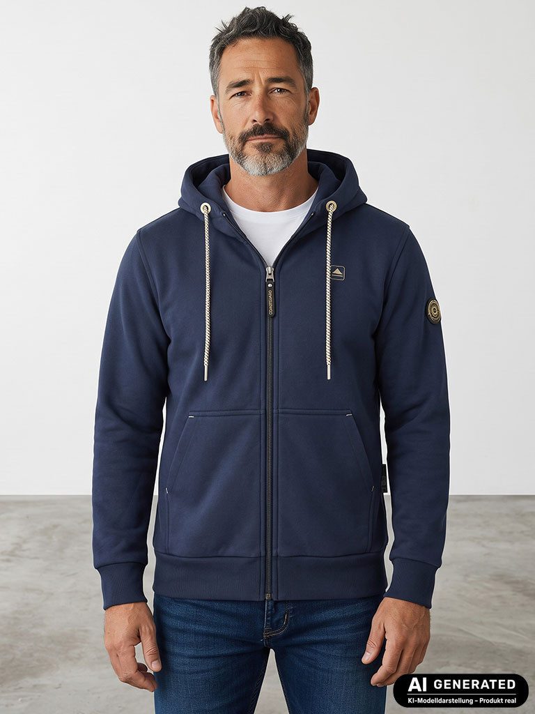 Coastguard Kapuzensweatjacke Herren Sweatjacke mit Kapuze - Hoodie Kapuzenjacke Freizeitjacke Print auf der Brust und Kapuze, Kängurutaschen, Kapuze mit Kordelzug