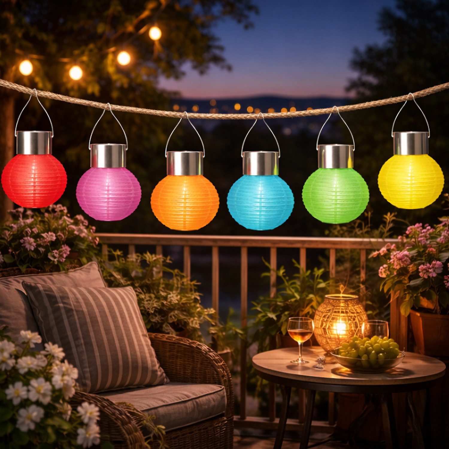 MARELIDA LED Lampion LED Solar Mini Lampions D: 7cm Party Balkon Terrasse bunt 6er Set, LED Classic, kaltweiss (5300K bis 6000K)