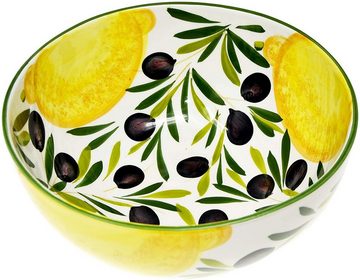 Lashuma Salatschüssel Zitrone Olive, Keramik, (1-tlg), Große Backschüssel handbemalt Ø 26 cm