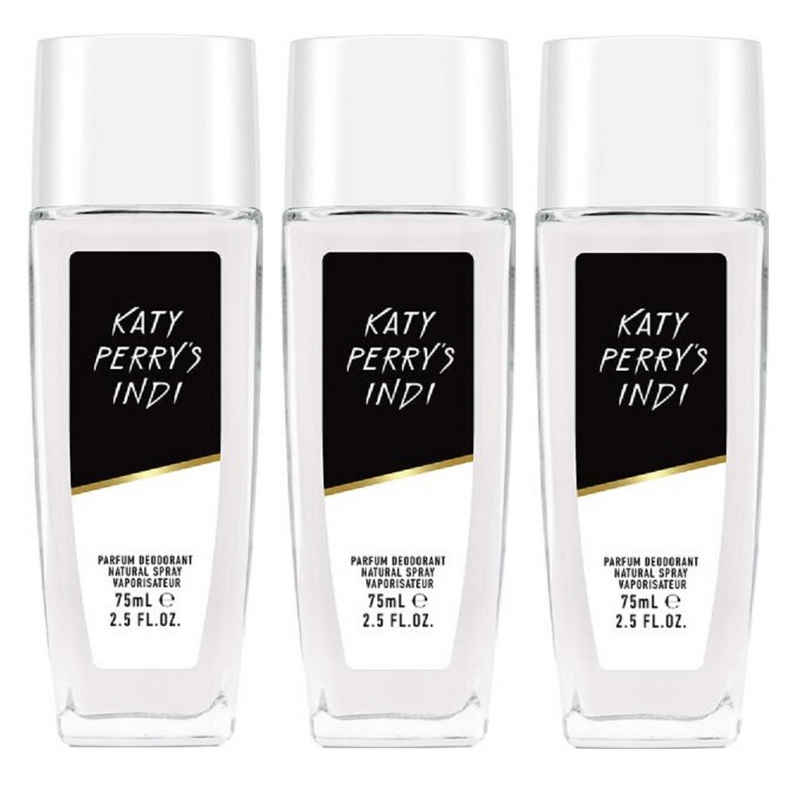 KATY PERRY Körperspray Indi Deodorant Natural Spray 3x 75ml für Frauen Parfüm Damenduft, 3-tlg., Parfum Spray sinnliches Frauenduft Duftspray woman verführerisch Duft