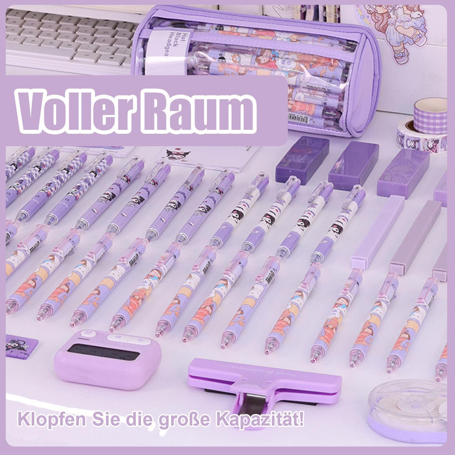 Refttenw Federmäppchen Groß Mäppchen,Transparentes Federtaschen,mit Tragegriff